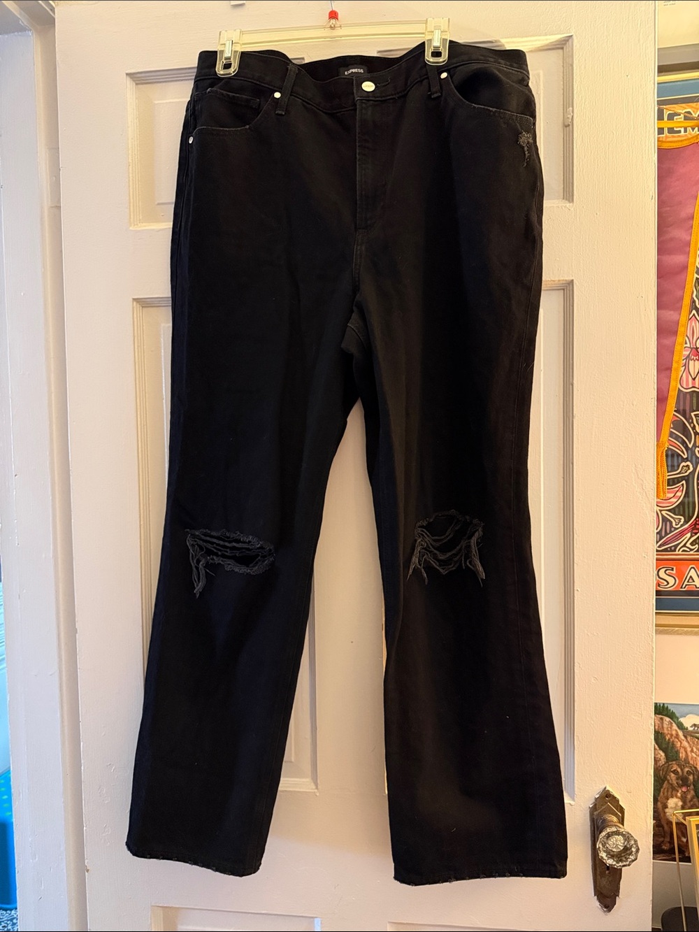 Express Black Distressed Modern Straight Super High Rise Straight-Leg Jeans
